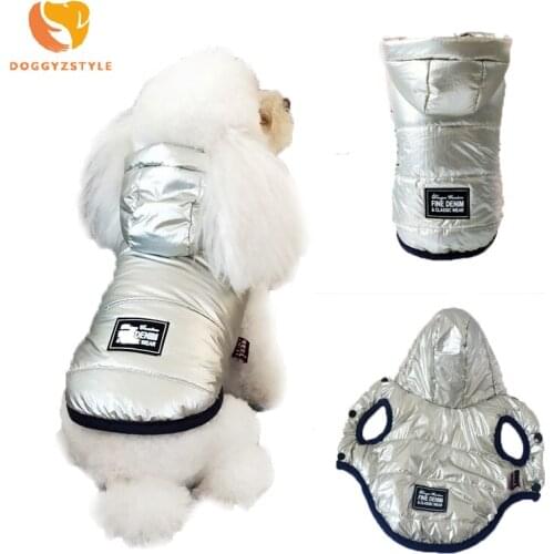 Winter Waterproof Dog Hoodie Jacket Vest Pet Clothes For Small Dogs French Bulldog Super Warm Cotton Silver Coat Puppy Apparel
