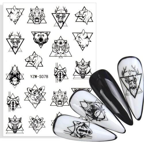1pcs 3D Black and white Tiger Adhesive Nail Art Sticker Animals Husky Golden Retriever Dog Design Flower Slider Nail Decoration