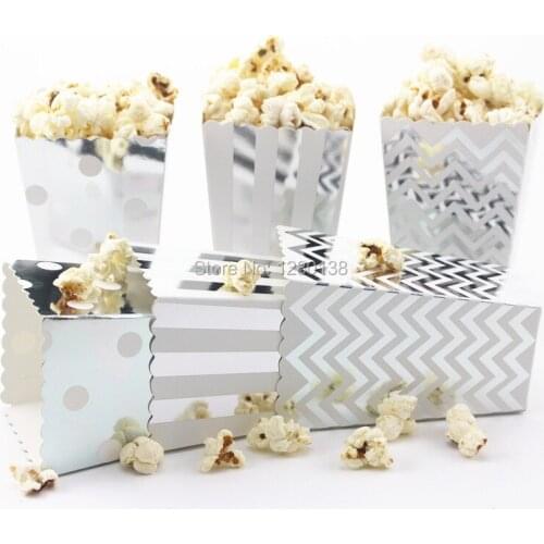 1200pcs Cinema Treat Party Favor Mini Popcorn Boxes Bags Happy Birthday Party Supply Foil Gold Silver Candy Gift Popcorn Boxes