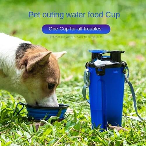 2 in 1 Pet Feeder Dog Water Bottle with Foldable Bowl Travel Outdoor Portable Dog Food Storage Bottle Feed Bowl for Kitty Puppy