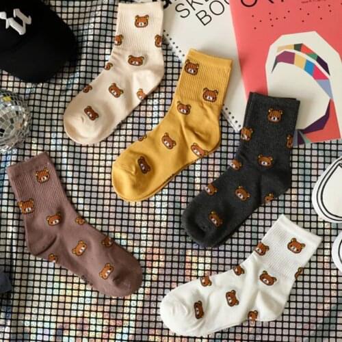 2019 New Cute Kawai Cartoon Women Combed Cotton Socks Women Funny Bear Lovely Animal Pattern Casual short Sock