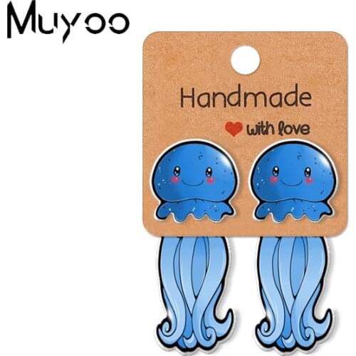 2021 New Kawaii Epoxy Acrylic Earrings Cute Baby Ocean Colorful Jellyfish Epoxy Print Stud Earrings