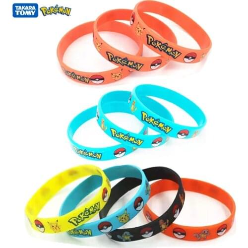 Pokemon wristband Kawaii Anime Figure Pikachu Charizard Blastoise Figurine Silicone Bracelet Children Birthday Christm Gifts