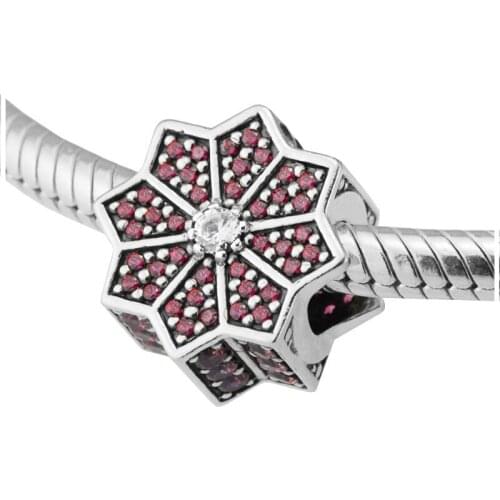 CKK 925 Sterling Silver Poinsettia Red & Clear CZ Charm Beads for Jewelry Making Fits Original Charms Bracelet Berloques