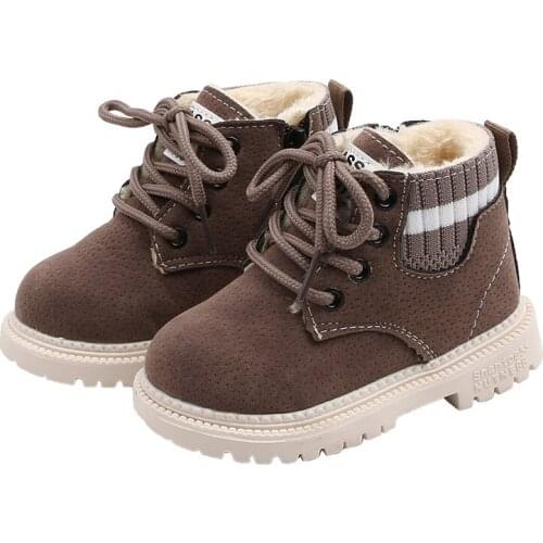 Childrens Winter Boots Wite Plush Girls Boys Snow Martin Boots Kids Casual Fashion Non-slip Warm Shoes Child Lace-up Light Shoe