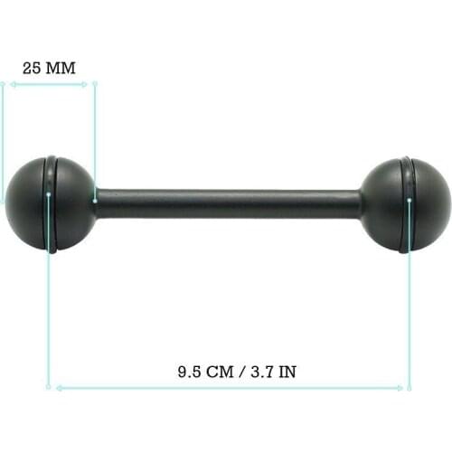 3.7"/9.5cm Aluminium double one inch ball arm (thin rod) for Camera Waterpoof Housing Case and Underwater Flash Strobe
