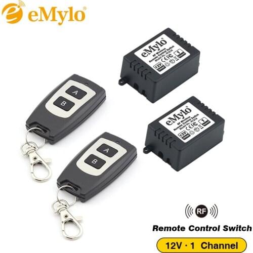 EMylo DC 12V Smart Switch Wireless Switch RF Remote Control Light Switch 433Mhz Transmitter 2X 1 Channel Relay Momentary Switch
