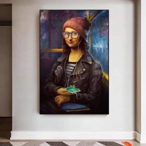 Modern Street Culture Spoof Art Modern Dress Mona Lisa Canvas Painting Simple Style Indoor Home Decoration Painting(No Frame)