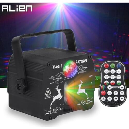 ALIEN 64 Patterns Mini DJ Disco Red Green Laser Light Projector USB Rechargeable LED Party Dance Wedding Xmas Sound Active Lamp