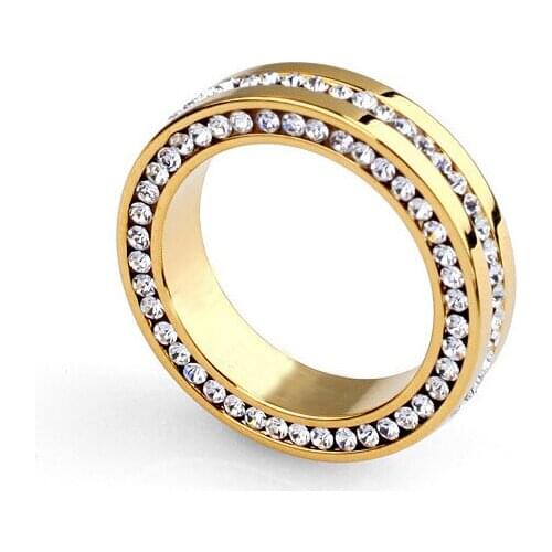 Best Selling Zircon Stainless Steel Engagement Ring Fashion Women And Men Three Rows Crystal Wedding Rings