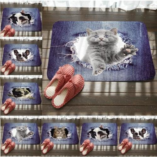 Kawaii Floor Mats Animal Cute Cat Dog Print Bathroom Kitchen Carpet House Doormats for Living Room Anti-Slip for Entrance Door