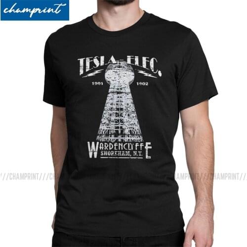 Tesla Tower Wardenclyffe Weathered Board T-Shirts for Men Nikola Tesla Electricity Energy Geek T Shirt Nerd Vintage Tee Shirt