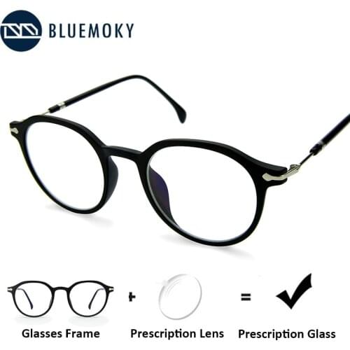 BLUEMOKY Round Prescription Glasses Men Women Anti-Blue-Ray Photochromic Eyeglasses Frame Retro Reading Myopia Optical Spectacle