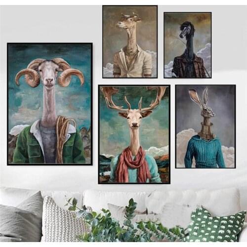 Funny Artwork Abstract Goat Monkey Paintings Print Pictures Wall Art Canvas Posters Pictures for Modern Home Living Room Decor