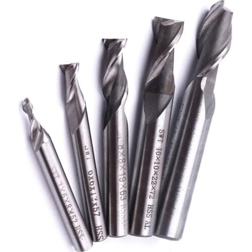 New 5Pcs/Set HSS-AL High Speed Steel 2 Flutes Straight Shank End Mill Flute diameter 3 6 8 10 12mm HRC 63-66 Milling Cutter