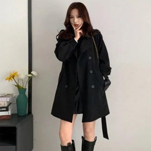 Autumn new style thick temperament mid-length windbreaker jacket women loose