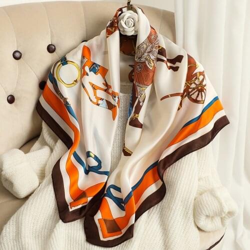 New Women Scarf Silk Square Hair Band Shawl Wraps Fashion Female Hijab Bandana Lady Neckerchief Foulard Print Headband Summer