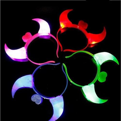 New 12pcs Light-Up Small Devil Horn Headband LED Flashing Kids Adults Headwear Wedding Dress Hair Decoration New Year