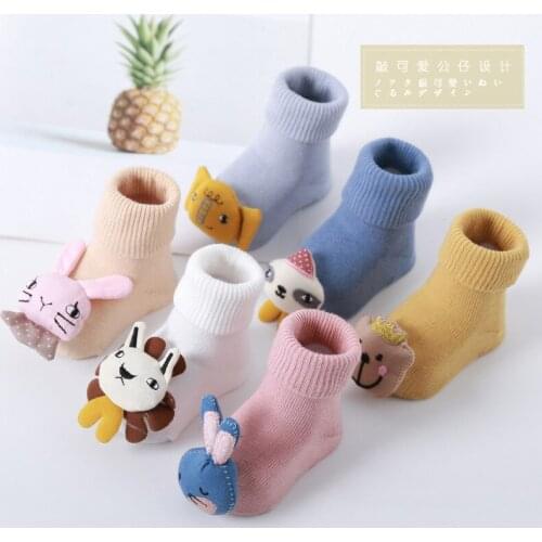 Seven&mami Baby Socks Floor Non-slip Cotton Cartoon Doll socks with bells Baby Girls Boys Soft Cute Boots 3D Animals Head Hockn