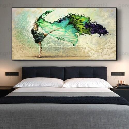 Nordic Abstract Mural Ballerina Canvas Painting Green Art Poster Home Decor Dance Studio Girl Room Pictures and Prints Frameless