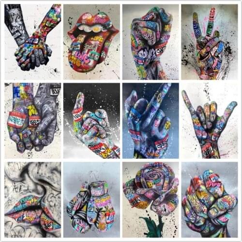 Modern Canvas Painting Pop Street Graffiti Artwork Abstract Hands Lips Picture Poster and Print Home Decor For Living Room Mural