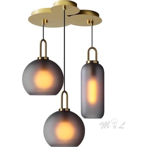 Glass Ball Pedant Lights 3 Heads Kitchen Industrial Hanging Lamps for Living Room Restaurant Art Deco Light Fixtures Luminaires