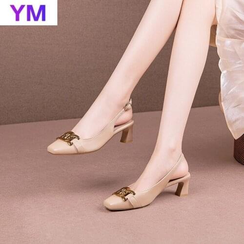 Apricot 2021 Fashion Slip On Metal Decoration Pumps for Women Girls Elegant Party Dress Wedding Shoes Slingback Zapatilla Mujer