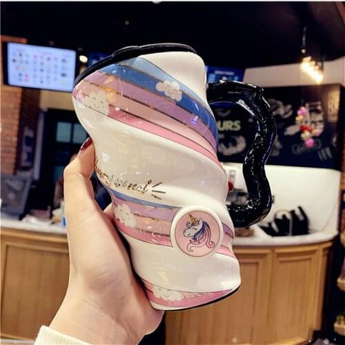 Creative Personality Unicorn Ceramic Mugs 520ml Kawaii Cartoon Novelty Printed Fruit Drinking Coffee Tea Milk Water Cup With Lid