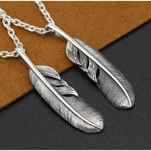 S925 Sterling Silver Jewelry Retro Thai Silver Personalized Male And Female Feather Pendant