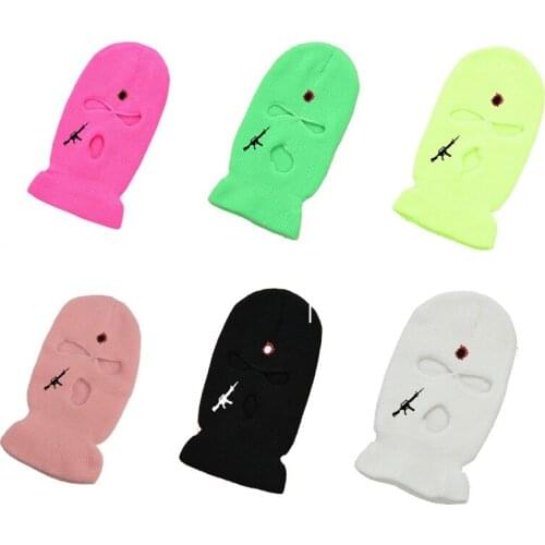 Funny Embroidery Rifle Bullet Hole Balaclava Beanies Halloween Gift Ski Face Personalized Solid color Winter Hats Party Mask