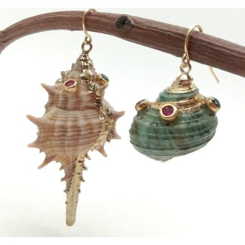 Natural Shell Cz Asymmetric Dangle Hook Earrings hiphop style for women