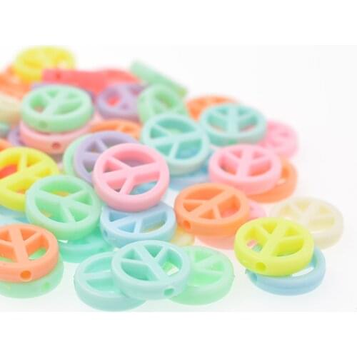 Peace Sign 50pcs/lot Candy Colors 16mm Flat Round Acrylic Beads Charms for Children DIY for Jewelry Making Protection Gifts