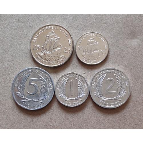 1 Set 5 Pieces Eastern Caribbean Coins Old Original Coin Collectible Edition Real Rare Commemorative Random Year