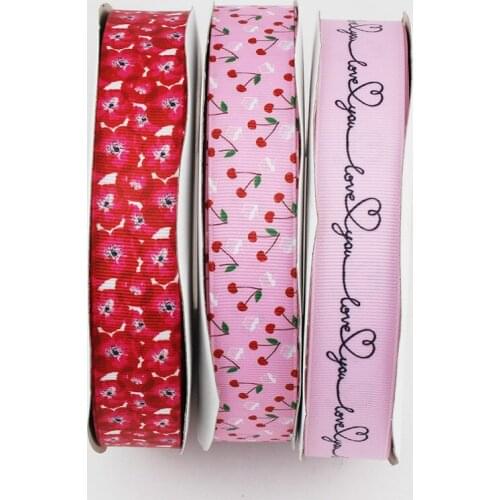 1" Single Face Printed Red powder mood Grosgrain Ribbon 25mm 25 yards DIY bows crafts wedding decorative ribbons