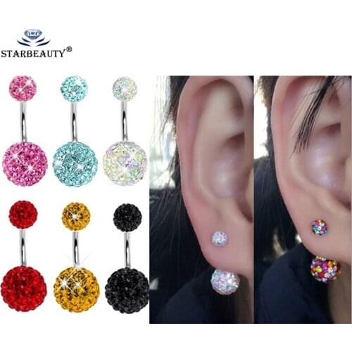 1Pc Fashion Earrings Cartilage Piercing Shellhard Barbell Zircon Stone Crystal Ear Stud Piercing Tragus For Women Body Jewelry