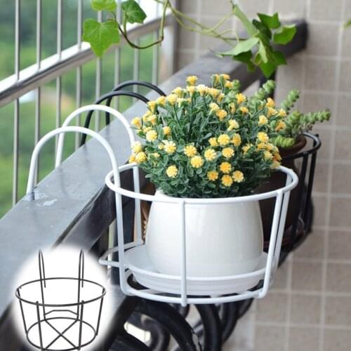1pcs Balcony Hanging Plant Window Bonsai Stand DecorRound Flower Pot Iron Racks Art Hanging Baskets Railing Fence Outdoor