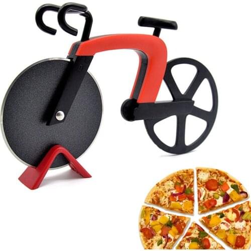 1PC Bike Round Pizza Cutter Knives Stainless Steel Pizza Knife Two-wheel Bicycle Shape Pizza Cutting Knife Pizza Slicer Tool U3