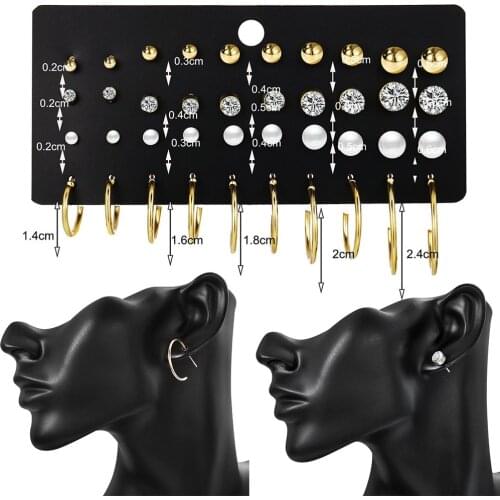 20 Pairs Minimalist Pearl zircon Earrings Set Ear Stud Women Girls Jewelry