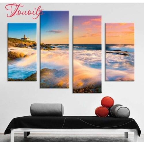 4pcs/set 5d Sunset Sea view Diamond Painting Cross Stitch Pattern Diamond Embroidery Mosaic Full Drill Home Decor DIYPainting