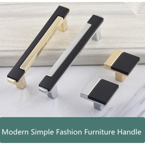 96 128 192mm modern simple fashion gold black wardrobe kitchen cabinet door handle chrome black cupboard drawer tv cabinet knob