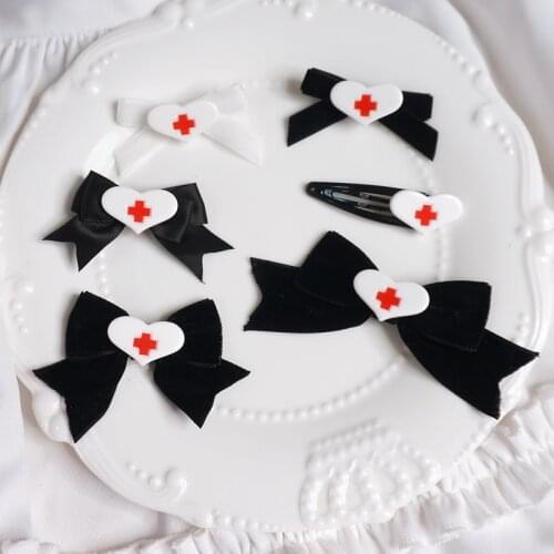 Cute Black Series Hair Accessories Sick Girl Nurse Love Cross Velvet Bow Barrettes Lolita Headdress