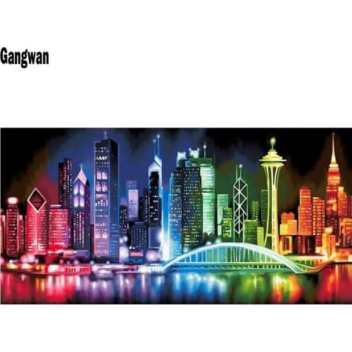 Diamond Embroidery Landscape Picture Of Rhinestone bridge Light abstract City night DIY Diamond Painting Cross Stitch Home decor