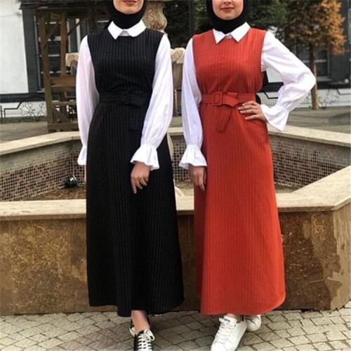 Arab Turkish Fashion Ladies' Vest Vest-Style Long Dress with Belt Robe islamic clothing for women clothing women muslim