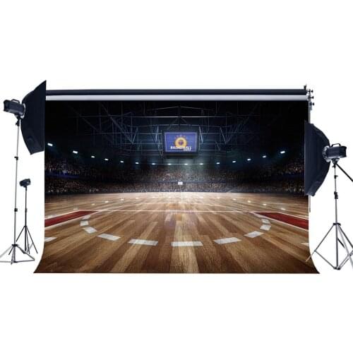 Basketball Court Backdrop Stadium Backdrops Crowd Shining Stage Lights Shabby Wood Floor Interior Photo Background