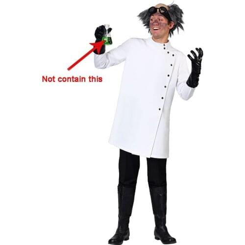 Adult White Lab Coat Men mad Doctors Scientist chemist Uniform Dress Costume with Wig Crazy Scientist cosplay costume