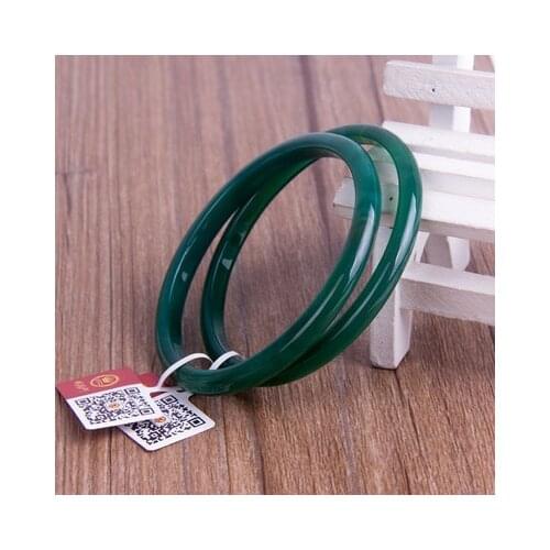 Free certificate Natural agate chalcedony ice dark green 54-64mm thin bar bracelet elegant princess bracelet Best gift