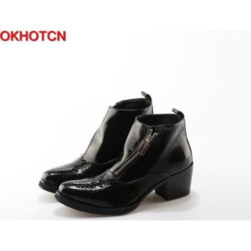 2019 Black Genuine Leather Men Boots British Style Luxury Fashion Casual Ankle Boots Snake Pattern Side Zip Men Motorcycle Boots