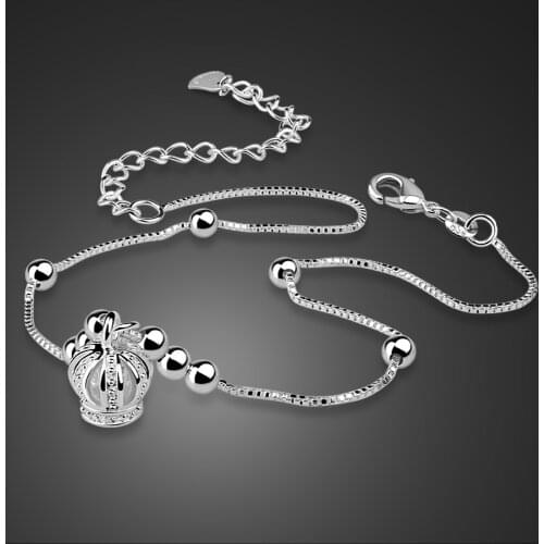 Sweet Simple Crown Shape Anklet Bracelet 100%925 Sterling Silver Ankel Beach Foot Chain Women Jewelry Girls' Summer Gift
