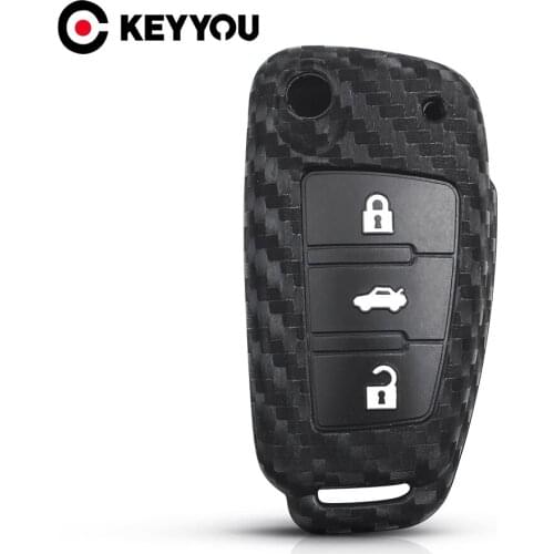 KEYYOU Key Rings 3 Buttons Carbon Silicone Key Case For Audi Sline A3 A5 Q3 Q5 A6 C5 C6 A4 B6 B7 B8 TT 80 S6 Key Protector Cover