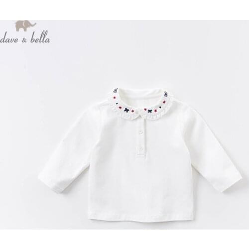 DB14915 dave bella autumn baby girls cute embroidery button T-shirt children tops girls kids fashion tees